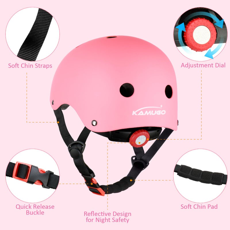KAMUGO Kids Adjustable Helmet, Suitable for Toddler Kids Ages 2-8 Boys Girls, Multi-Sport Safety Cycling Skating Scooter Helmet (Pink, Small) - Image 3